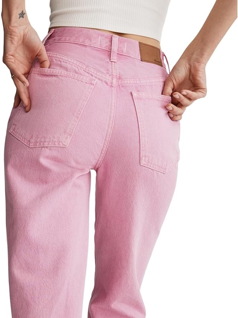 Madewell Baggy Straight Jeans Garment Dyed Pink High Rise Slouchy Denim W32 NWT - Picture 5 of 10